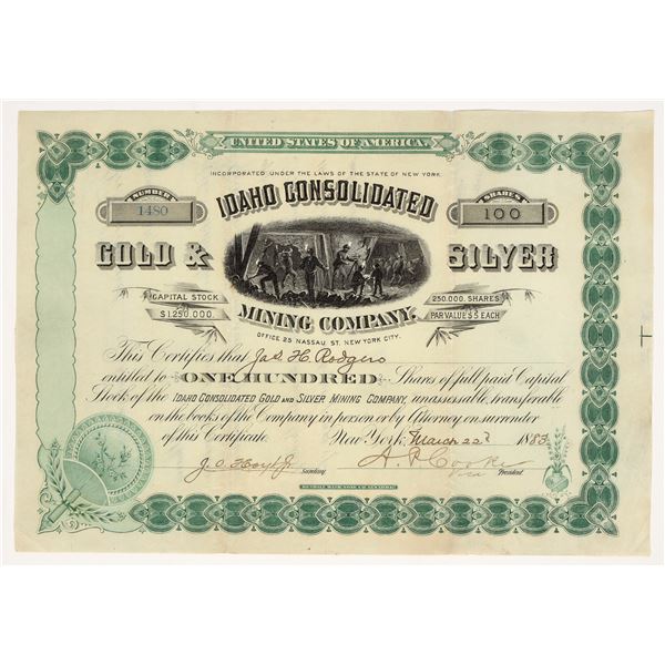 Idaho Consolidated Gold & Silver Mining Company Stock Certificate, 1883 [203581]