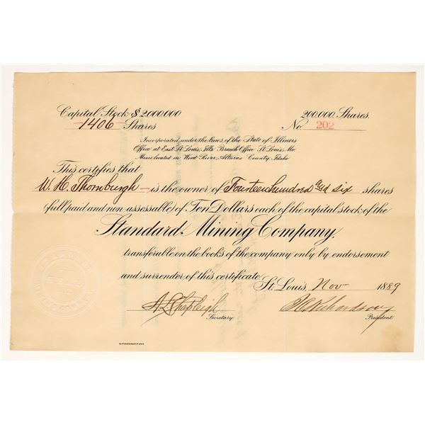 Standard Mining Company Stock Certificate [200304]