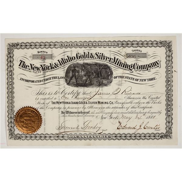 New York & Idaho Gold & Silver Mining Co. Stock Certificate, 1881 [204193]