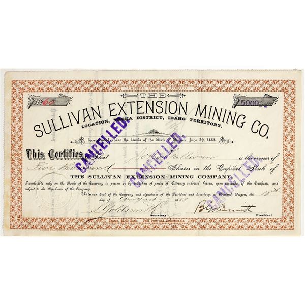 Sullivan Extension Mining Company Stock Certificate, 1888 [201730]