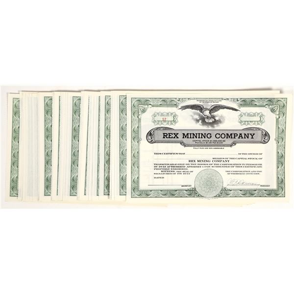 Rex Mining Company Stocks, Unissued, Signed  About 32 [206210]