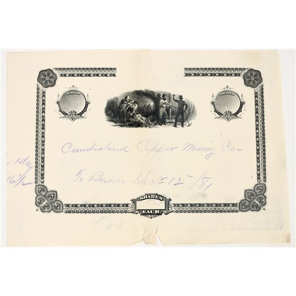 Cumberland Copper Mining Co., Maine, 1881 Stock Certificate Proof [202705]