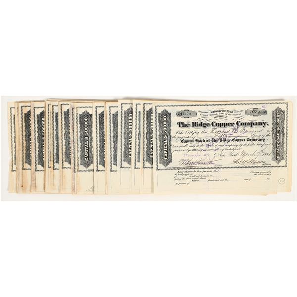 Ridge Copper Company Stocks c.1880-81 Dealer Lot (60) [206209]