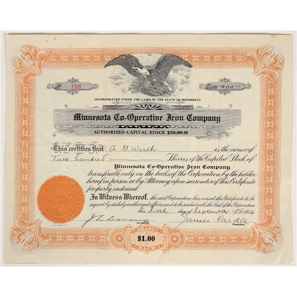 Minnesota Co-Operative Iron Company Stock Certificate [200476]