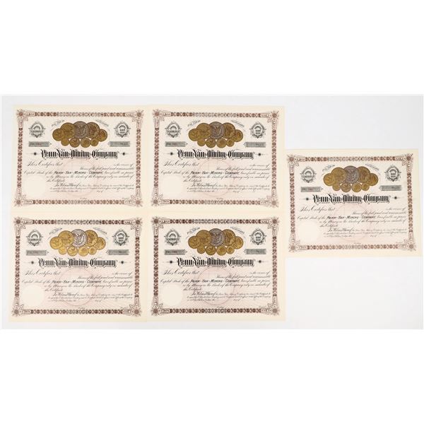 Penn Yan Mining Company Stock Certificates with Coin Vignettes (5) [198097]