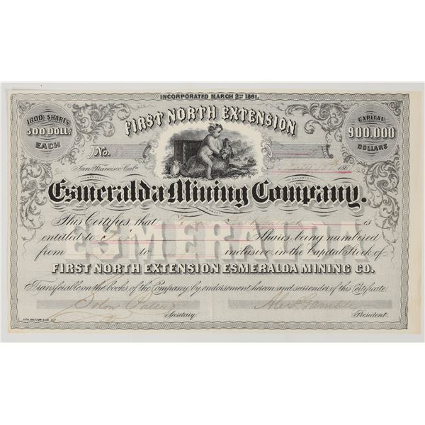 First North Extension Esmeralda Mining Co. Stock, 1861 [205531]