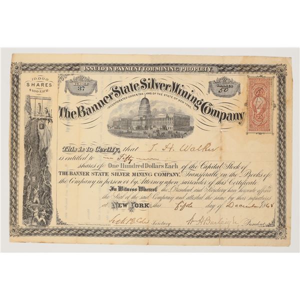 Banner State Silver Mining Company Stock Certificate, Austin, Nevada, 1868 [205020]