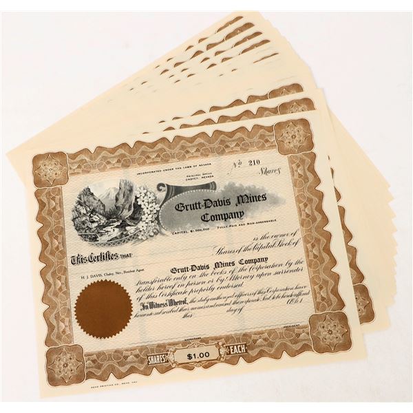 Grutt-Davis Mines Company Stocks, Unissued (15) [206232]