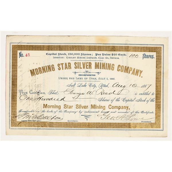 Morning Star Silver Mining Company Stock Certificate, 1887 [204180]