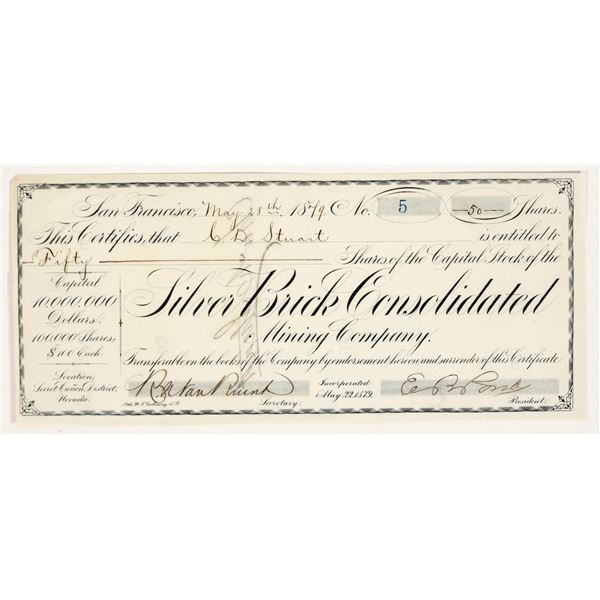 Silver Brick Consolidated Mining Company Stock Certificate, 1879 [204534]