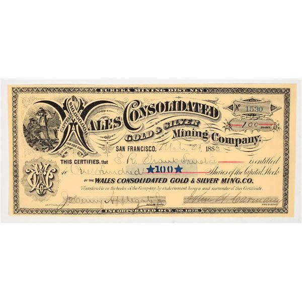 Wales Consolidated Gold & Silver Mining Company Stock Certificate [201091]
