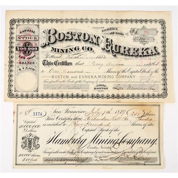 Two Different Eureka, Nevada Mining Stock Certificates  [198140]