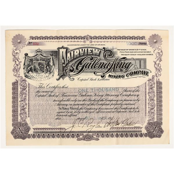 Fairview Galena King Mining Company Stock Certificate, 1907 [204613]