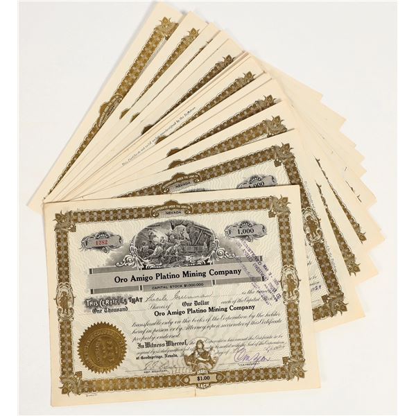 Oro Amigo Platino Mining Company Stocks c. 1929-32 (25) [206148]