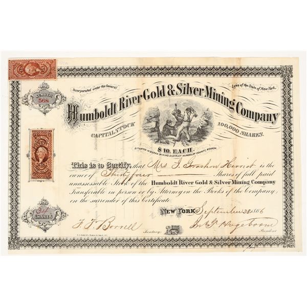 Humboldt River Gold & Silver Mining Co. Stock Certificate, Nevada, 1866 [204991]