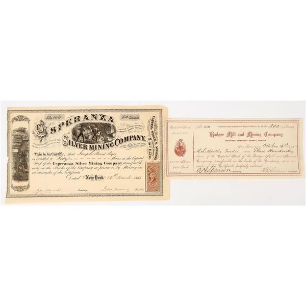 Two Different Humboldt County, Nevada Mining Stock Certificates [198139]