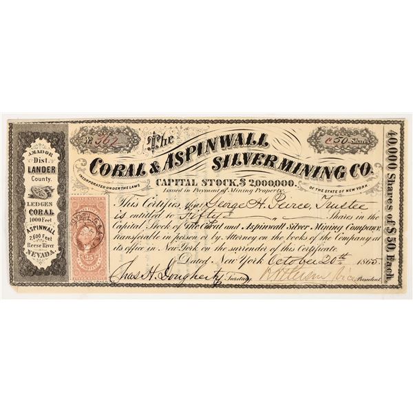 Coral & Aspinwall Silver Mining Company Stock Certificate, 1865 [204824]