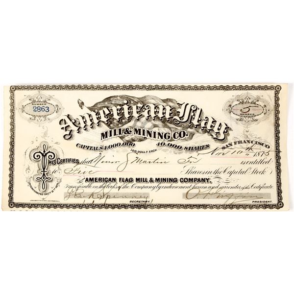 American Flag Mill & Mining Co. Stock Certificate, 1875 [198138]