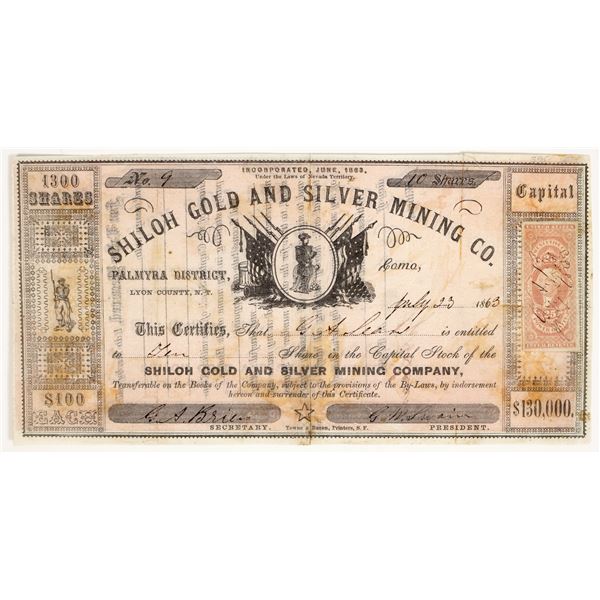 Shiloh Gold & Silver Mining Co. Stock Certificate, Como, Nevada Territory, 1863 [202743]