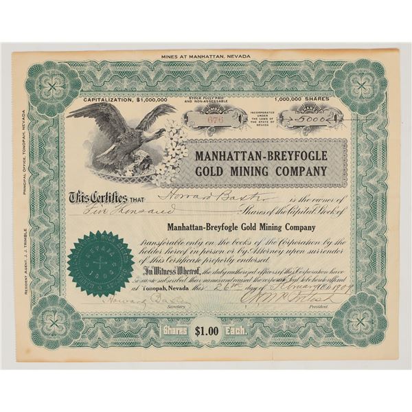 Manhattan-Breyfogle Gold Mining Co. Stock Certificate, 1909 [195475]