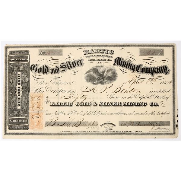 Baltic Gold & Silver Mining Co. Stock Certificate, 1864, Nevada Territory [198143]