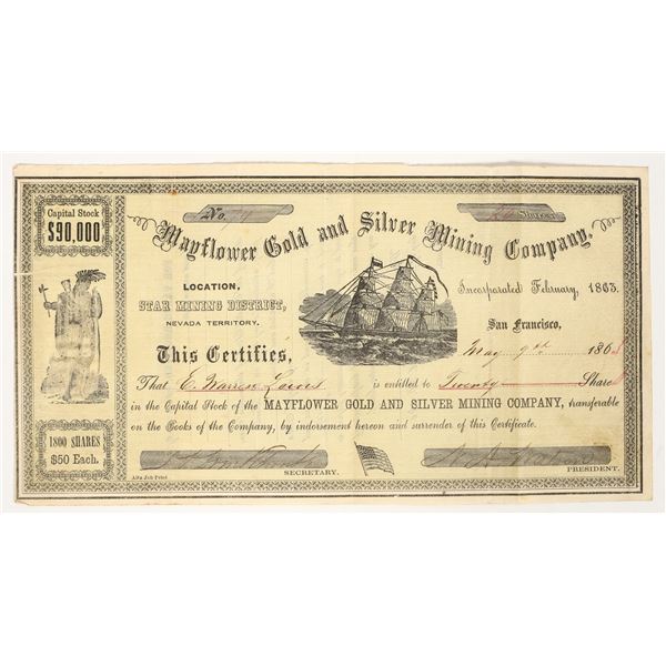 Mayflower Gold & Silver Mining Co. Stock Certificate, Star City, Nevada Territory [205200]