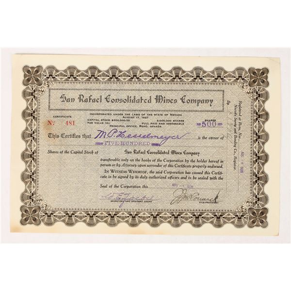 San Rafael Consolidated Mines Company Stock, 1928 (1) [206235]