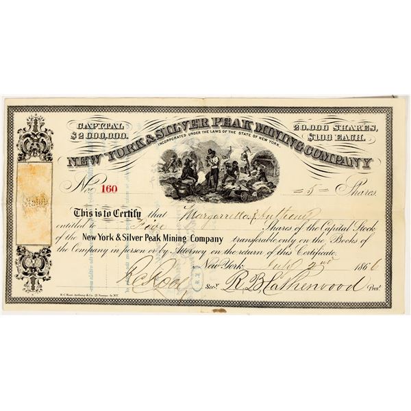 New York & Silver Peak Mining Company Stock Certificate, Silver Peak, NV 1866 [204197]