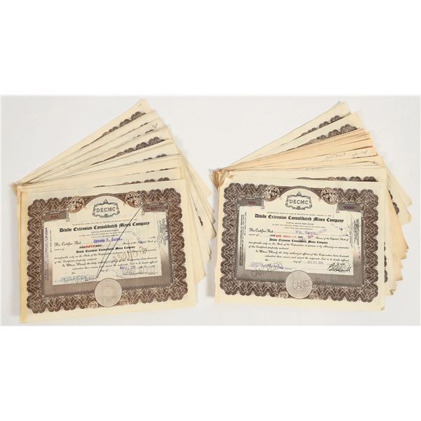 Divide Extension Consolidated Mines Company Stock Certificates (100) [206119]