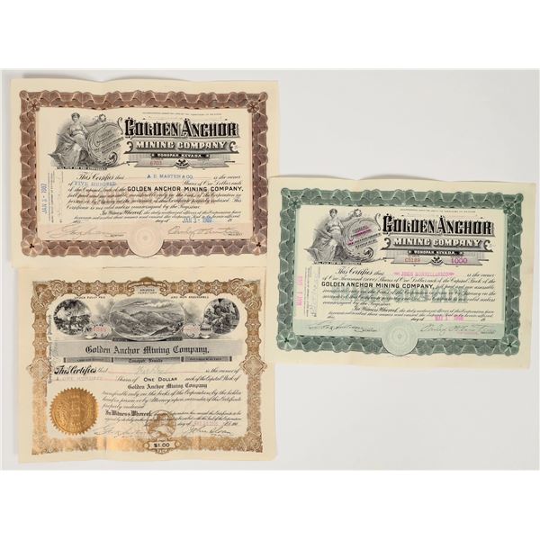 Golden Anchor Mining Co. Stocks, 1905-1908 (3) incl. Nat Boas [204301]