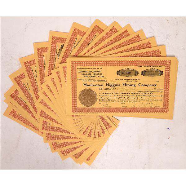 Manhattan Higgins Mining Stock Certificates (23) [178512]