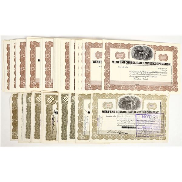 West End Consolidated Mining Company Stock Certificates (200) incl. Borax Smith Autographs [205797]
