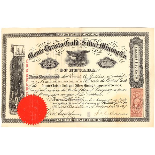 Monte Christo Gold & Silver Mining Co. Stock Certificate, 1867 [195888]