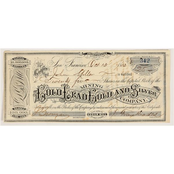 Gold Lead Gold & Silver Mining Co. Stock, Comstock Lode, 1883 [205256]