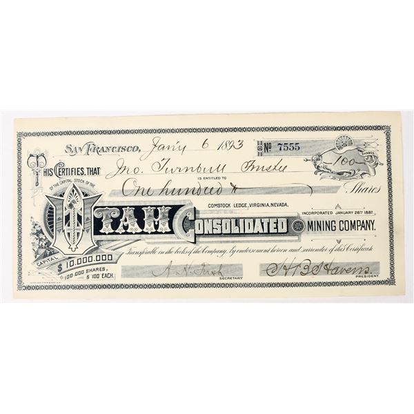 Utah Consolidated Mining Company Stock Certificate, 1893 [198164]