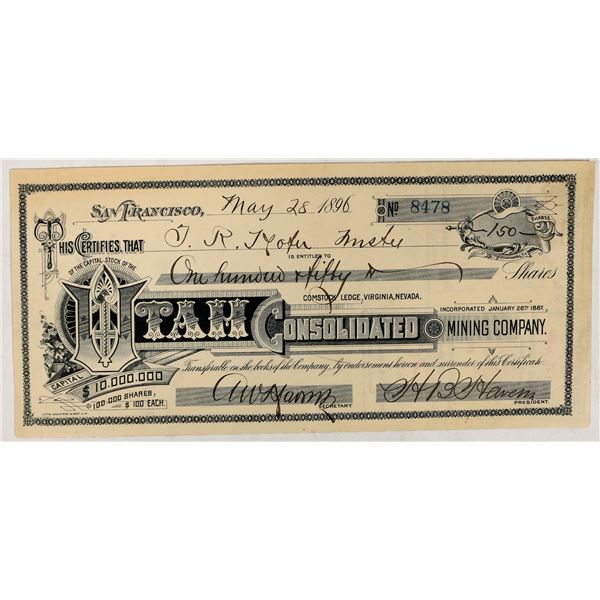 Utah Consolidated Mining Company Stock Certificate, 1896 [195907]