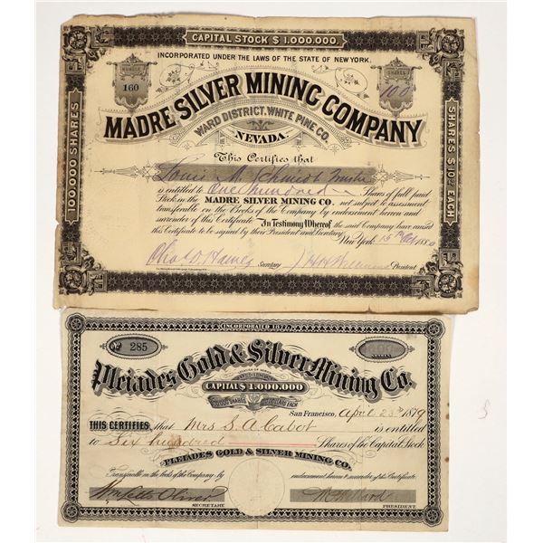 Ward, Nevada Mining Stock Certificate Pair [204150]