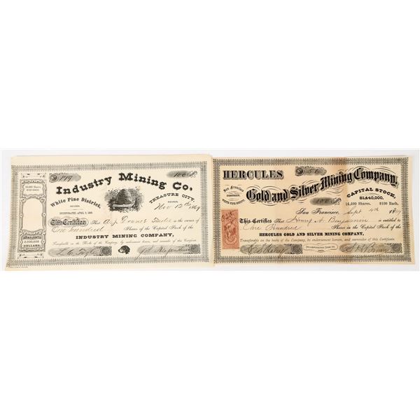 Two Different 1860s White Pine County, Nevada Mining Stock Certificates [198141]