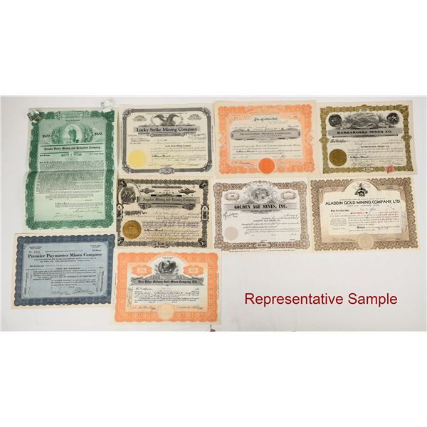 Nevada Mining Stocks & 1 Bond, 11 Companies c.1915-1957 Over 100 [206230]