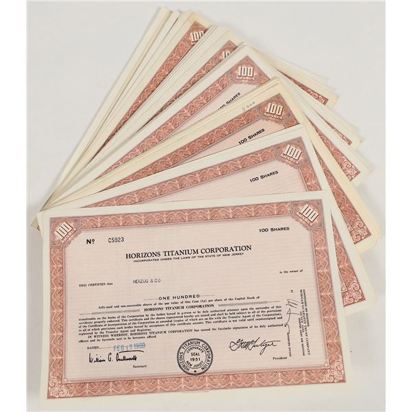 Horizons Titanium Corp. Stock Certificates 1960 (100+)   [205639]