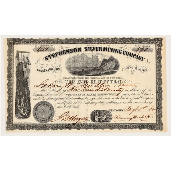 Stephenson Silver Mining Company Stock Certificate, Fort Fillmore, New Mexico, 1860 [204999]