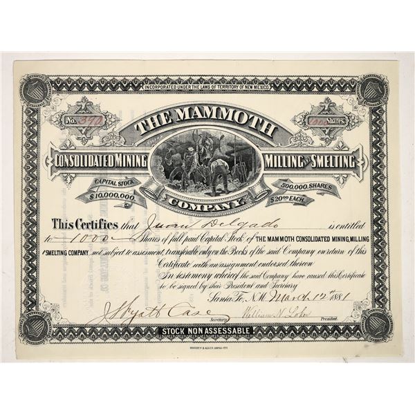 Mammoth Cons. Mining & Milling & Smelting Co. Stock Issued to Juan Delgado [204820]