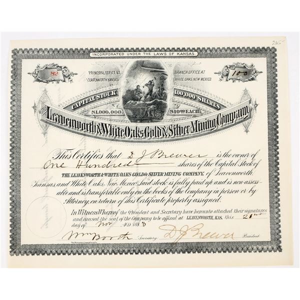 Leavenworth & White Oaks Gold & Silver Mining Co. Stock Certificate, 1883 [198037]