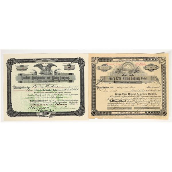Two 1890s Oregon Mining Stock Certificates incl. to Chinese [201692]