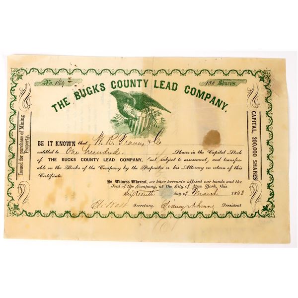Bucks County Lead Company Stock Certificate, 1863, Civil War Ammo [198136]
