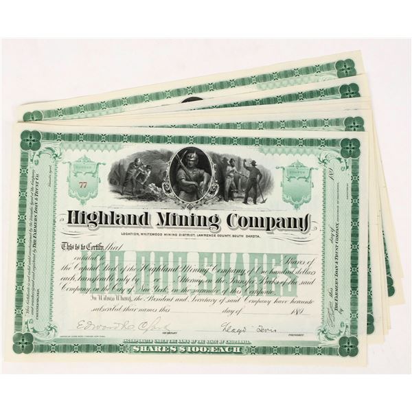 Highland Mining Company Stocks Signed by Lloyd Tevis (6) [206676]