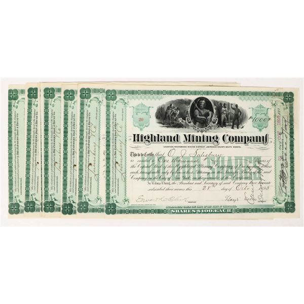 Highland Mining Company Stocks Signed by Lloyd Tevis (7) [206677]