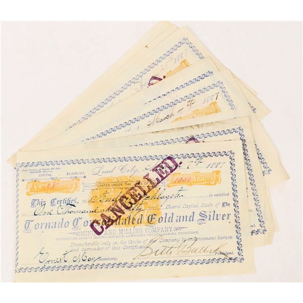 Tornado Cons. Gold & Silver Mining Stocks Signed by Seth Bullock (9) [206661]