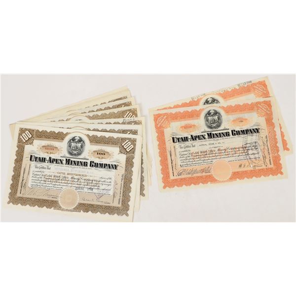 Utah-Apex Mining Company Stocks c. 1929-37 About 20 [206225]