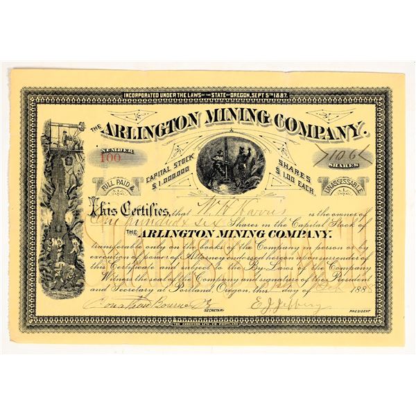 Arlington Mining Company Stock Certificate, 1888 [201731]